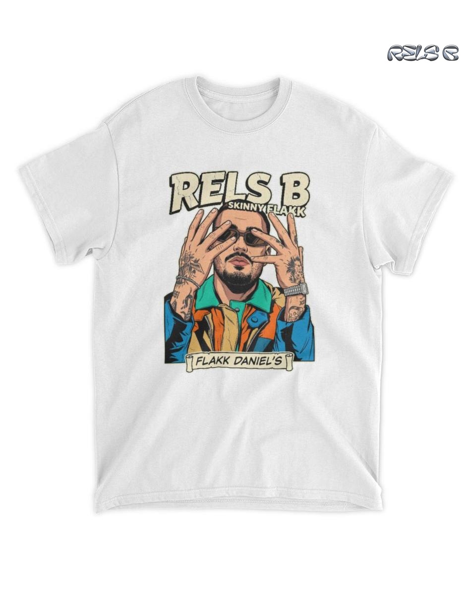 Camiseta Rels B Skinny Flakk Retrato Colorido con Gafas de Algodón Unisex 1 Camiseta Rels B Skinny Flakk Retrato Colorido con Gafas de Algodón Unisex